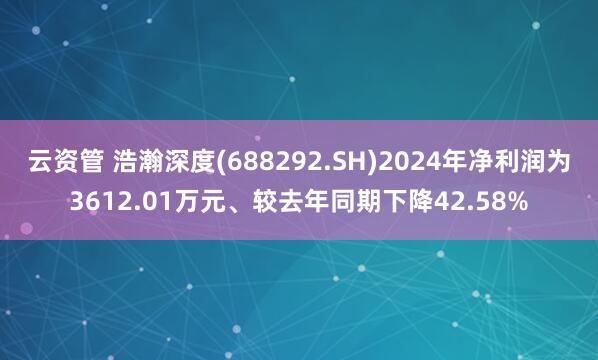 云资管 浩瀚深度(688292.SH)2024年净利润为3612.01万元、较去年同期下降42.58%