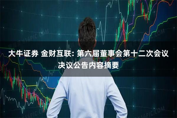 大牛证券 金财互联: 第六届董事会第十二次会议决议公告内容摘要